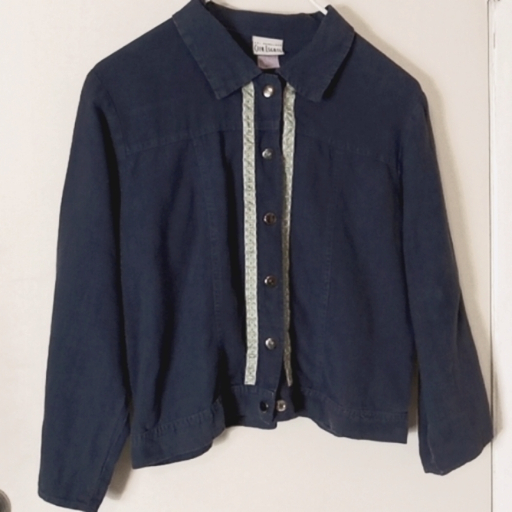 City Lights Vintage Dark Blue Linen Jacket Size Small Super Cute! 🧥 - Picture 5 of 5
